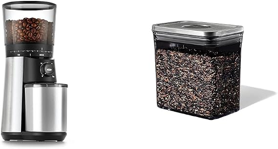 OXO Brew Conical Burr Coffee Grinder, Silver & Steel POP Container Short Rectangle- 1.7 Qt for Brown Sugar, Dried Beans and More,Grey