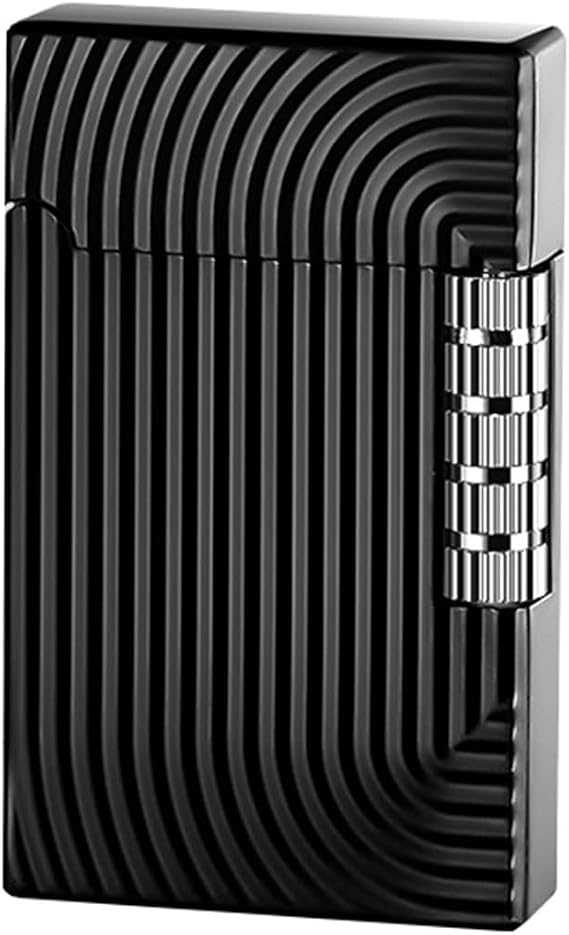 Soft flame metal lighter, embossed design lighter, side wheel frosted lighter, refillable butane lighter with adjustable flame dial, vertical ignition roller, for men's outdoor camping gifts(C)