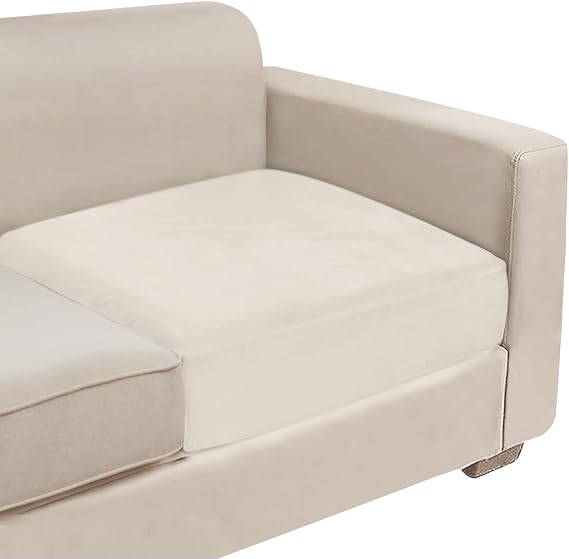NAISI Couch Cushion Covers 1 Piece Velvet Stretch Sofa Seat Covers or Backrest Covers Soft Individual Couch Covers for Sectional Sofa(1 PC for Seat Cushion or Backrest,Beige)