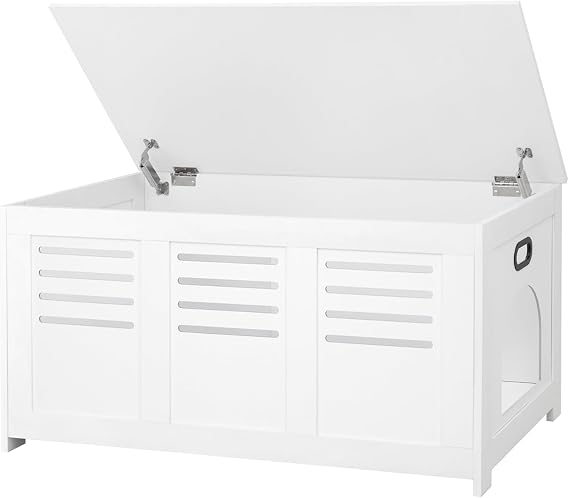DINZI LVJ Litter Box Enclosure, Flip Top Litter Box Furniture, Hidden Cat Washroom, Wooden Cat House, End Table, 39.4" L x 19.7" W x 19.7" H, Good Ventilation, Easy to Assemble, White