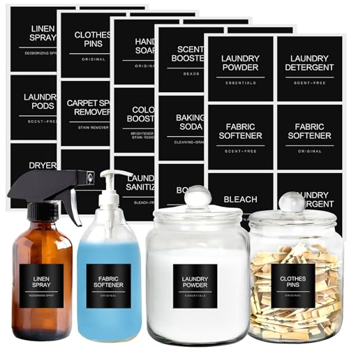 Minimalist Laundry Room Labels,30 Matte Waterproof Labels for Jars Spray Bottles and Detergent Dispensers, Preprinted Laundry Room Organization Labels SetBlack, Large, TCD-87
