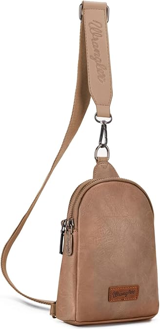 Wrangler Small Sling Bag for Women, Leather Crossbody Bags Cross Body Purse Fanny Packs with Adjustable Strap for Gift