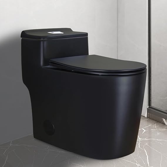 WinZo WZ5080BS Modern One Piece Toilet Dual Flush Comfortable Elongated Taller Bowl Height 10 Rough-in, Matte Black