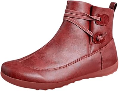 Ankle Boots for Women No Heel,2019 New Arch Support Booties Side Zip-up Vintage Leather Damping Shoes Flat Heel Booties