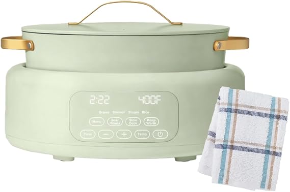 10-in-1 Electric Multi-Cooker, 6 Quart Programmable Cooking Pot with Digital Display, Nonstick Interior, One-Touch Controls, Multi-Function (Sage Green) With 2 pes Kitchen Dish Cloth.