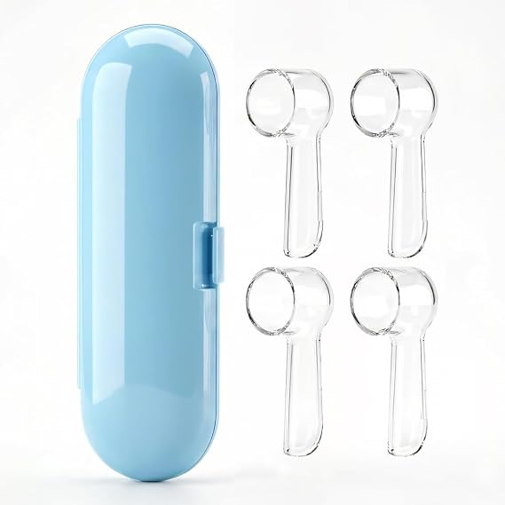 Electric Toothbrush Travel Case for Oral-B Toothbrushes - 4 Pcs Toothbrush Head Covers Compatible with Oral B Electric Toothbrush Heads (Blue)