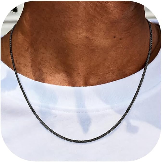 Richsteel Flat Box Chain Necklace, Stainless Steel Mens Necklace 2/4/6mm