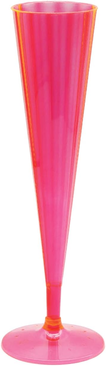 Party Essentials Hard Plastic Two Piece 5-Ounce Champagne Flutes, Neon Pink, 10 Count