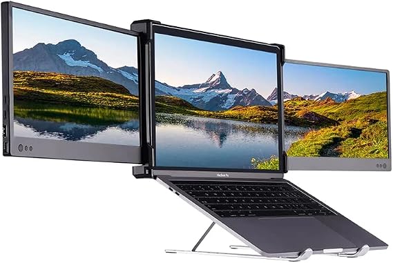 12" Laptop Monitor Extender, Portable Monitor for Laptop HDMI USB C Dual Screens Extender FHD 1080P, Plug-Play Tri-Screen for Windows, Chrome, Mac and Switch, Work with 13-16 Laptops