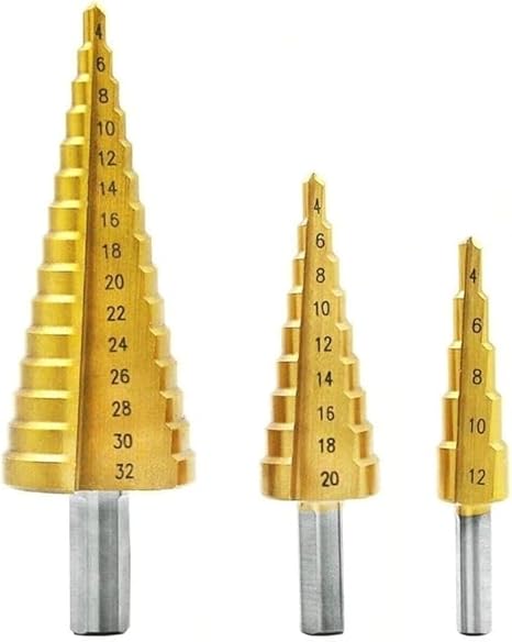 3 Parça HSS Kademeli Matkap Ucu Seti – Sac ve Metal Delme Ucu – 4-12 mm / 4-20 mm / 4-32 mm