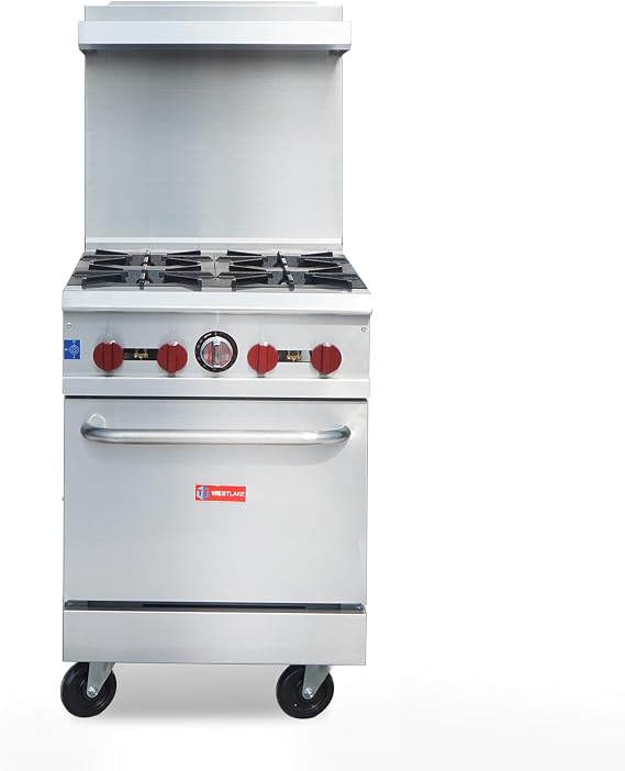 WESTLAKE 24" W Commercial Gas Range Oven Combo, 4 Burners 151000 BTU