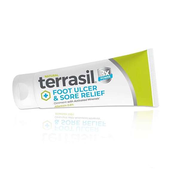 terrasil Foot Ulcer & Sore Relief, Natural Diabetic Foot Cream to Soothe Dry Cracked Skin & Diabetic Ulcers. Hypoallergenic 3X Power 3oz