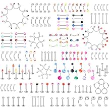 Ubjuliwa 142pcs - 185pcs Body Piercing Jewelry for all piercings, Tongue Nipple Rings Eyebrow Lip Belly Button Barbell Nose Piercing Tragus Navel body jewelry for women piercings 14g-18g