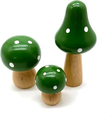 Aliotech 3Pcs Mini Mushrooms Miniature Figurines Wooden Mushrooms Fairy Garden Accessories for Micro Landscape Miniature Garden Flower Pots Bonsai Craft DecorationGreen
