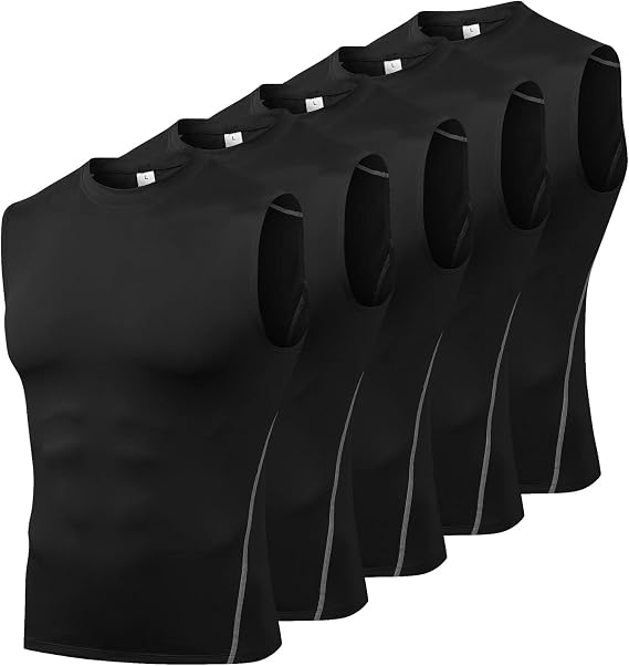 Odoland 5 Pack Men's Sleeveless Shirts, Dry Fit Athletic Base Layer Tank Top, Sports Running Gym Workout Shirts