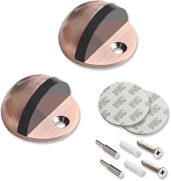 Door Stopper (2 Pack) Stainless Steel Floor Mounted Door Stop, Can be Drilled or Drill-Free 3M Adhesive, Doorstop for Hotel Home Restaurant, in Floor Mount Half Dome Door Stopper (Red)