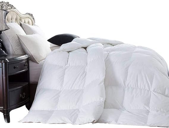 Luxurious Queen Size Goose Down Alternative Comforter, 100 Percent Egyptian Cotton, 750FP, 50Oz, Solid White Down Alt Comforter