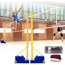 Adjustable Height Volleyball/Badminton Net System for Backyard, Featuring Wheeled Portable Poles, Heavy Duty Outdoor Setup Ideal for Adults, Kids, Schools, and Garden Use