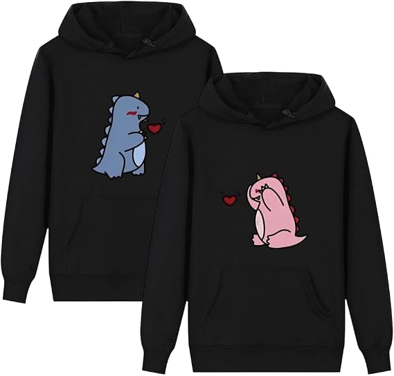 Cute Matching Dinosaur Couple Sweatshirt, Long Sleeve Thin S-XXL (Pack Of 1 Hoodie)