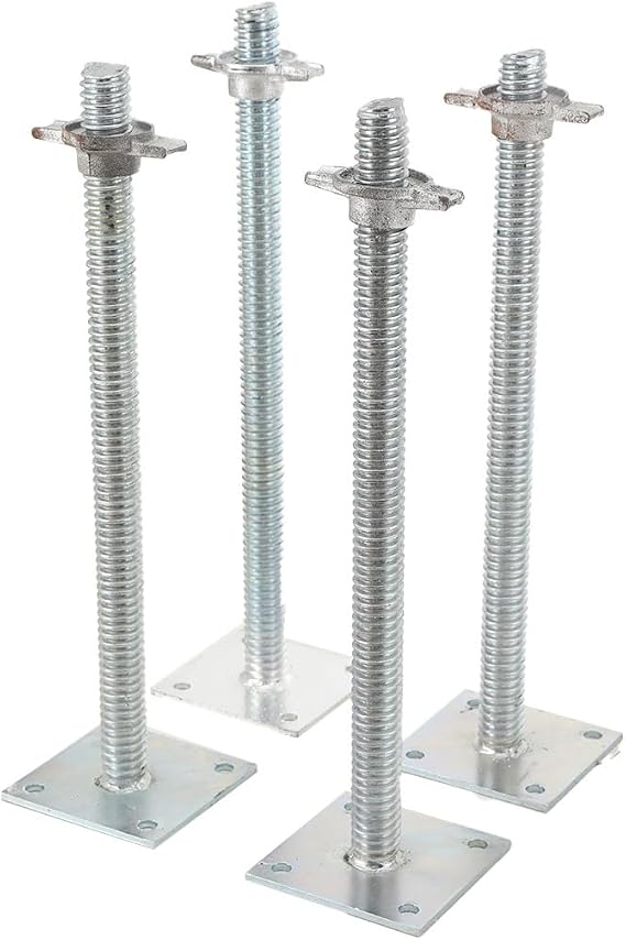 4 Pack Adjustable Leveling Jacks 18" Solid Screw Jacks with Base Plate for Baker-Style Scaffolding Equipment, Silver