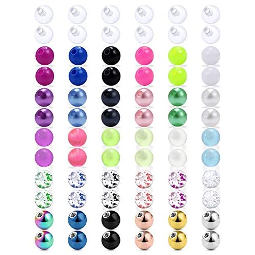 SCERRING 14G Ball for Piercing Replacement Balls Externally Threaded Nipple Industrial Tongue Belly Piercing Rings Body Jewelry Piercing Barbell Parts 5mm 72PCS
