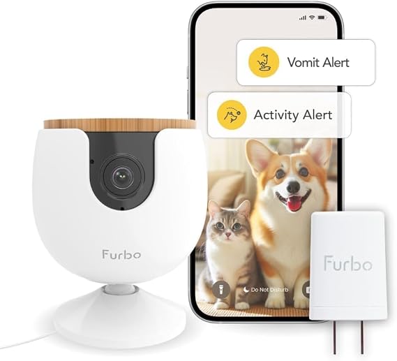 Furbo Mini Pet Camera + Power Adapter - Unlock Camera w/Paid Plan: Dog & Cat Safety Alerts, 2-Way Audio, Mountable Smart Cam w/Phone App (Low Risk Subscription Required, 3mo Min. Cancel Anytime)