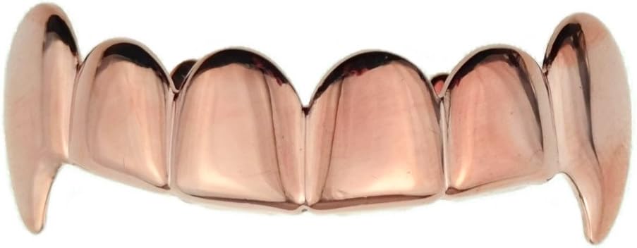 Vampire Grillz 14k Rose Gold Plated Upper Top Teeth Plain Fangs Dracula Fang Grills