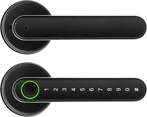 Smart Door Lock, Keyless Entry Door Lock Biometric Fingerprint Front Door Handle with Password, Bluetooth App, Key Unlock, Real-Time Monitor, for Home, Hotel, Apartment, Garage, Interior Door