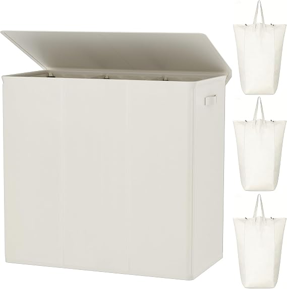 WOWLIVE 180L Laundry Hamper 3 Section, Large Laundry Basket with Lid
