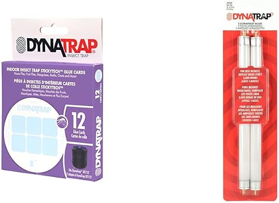 DynaTrap 21523 Replacement StickyTech Glue Boards and 32050 6-Watt UV Bulbs for Mosquito & Insect Traps - 12 Pack and 2 Bulbs
