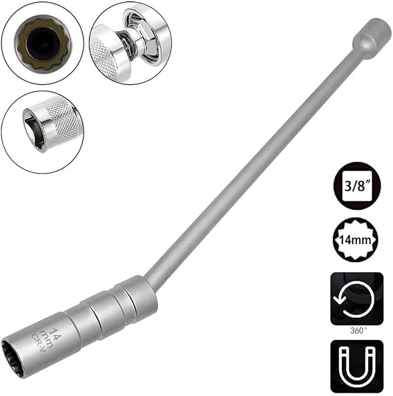 6563 Mafsallı Mıknatıslı 12 Köşe 3/8" Uzun Buji Lokma 14 mm