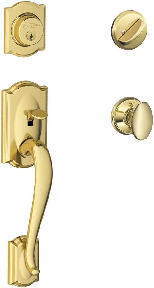 Camelot Single Cylinder Handleset and Siena Knob, Bright Brass (F60 CAM 505 SIE 605)