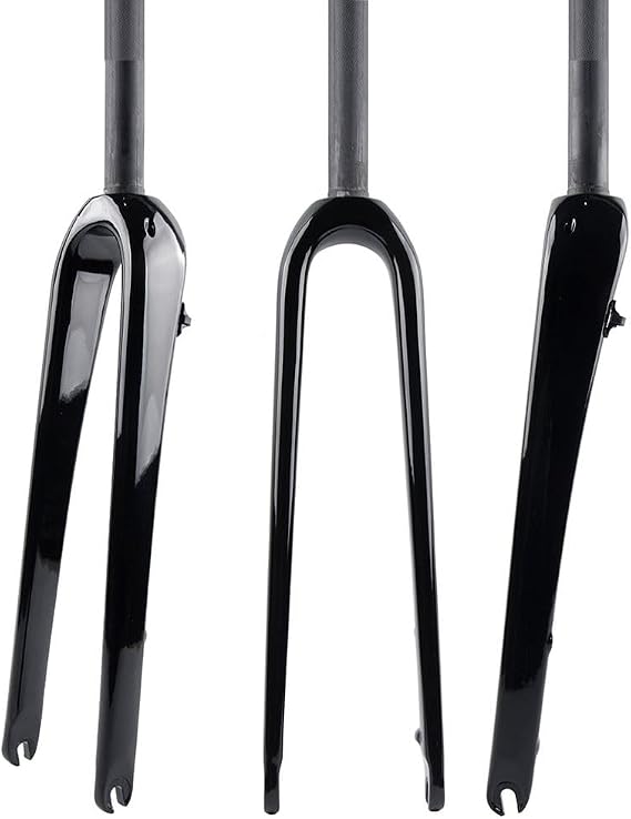 Carbon Fiber Rigid Fork 700C*45C Gravel Fork 1-1/8 Straight/Tapered Threadless Flat Disc Brake Road Bike Fork QR 9mm Lightweight(Straight Glossy Black)