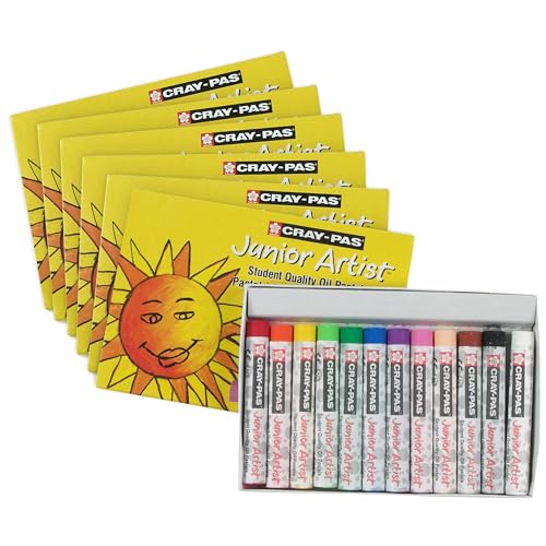 SAKURA Cray-Pas Junior Artist Oil Pastel Set - Soft Oil Pastels for Artists - 12 Colors - 6 Sets of 12
