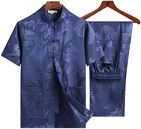 TaiChi Uniform,Tai Chi Clothing, Men Tai Chi Suit, Chinese Clothing Traditional China Tang Suit Ancient Martial Arts Uniform Short Sleeve Kung Fu Outfit Including Clothes And Pants(Blue_Large)