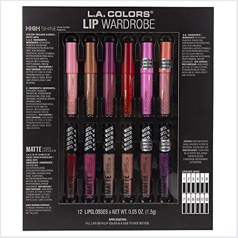 L.A. Colors Lip Wardrobe - 12 Piece Shea Butter Lip Gloss & Matte Liquid Lip Color Vault