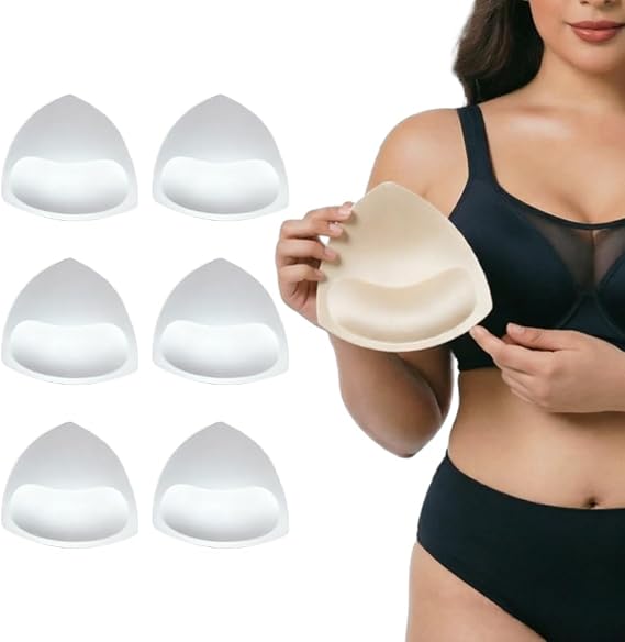 Bra Pad Inserts 3 Pairs, with Bottom Lift Band - Removable Padding for Swimwear & Bras, Nude/White/Black, 5 Sizes XS-XL