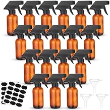 Fumete 20 Pcs 4 oz Glass Spray Bottles Empty Refillable Sprayer Containers with Funnels Labels Black Trigger Sprayers Spray Bottles for Essential Oil DIY Kitchen Hair Plants(Amber)