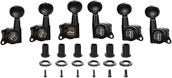 3L3R 6 Inline Guitar Locking Tuners 18:1 Guitar Tuning Keys Pegs Locking Tuning Machine Heads with Oval Button for ST/Tele/Electric Guitars Black