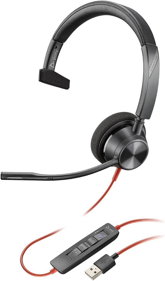 Plantronics Poly ( + Polycom) - Blackwire 3310 USB-A - Wired, Single Ear (Mono) Headset with Boom Mic - USB-A to Connect to Your PC and/or Mac - Works with Teams, Zoom & More,Black,BW3310