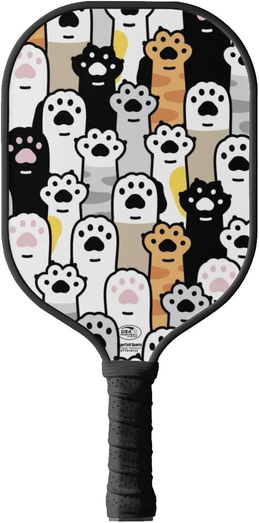 Cat Paws Colorful Design Pickleball Paddle, USA Pickleball Approved, Black Trim
