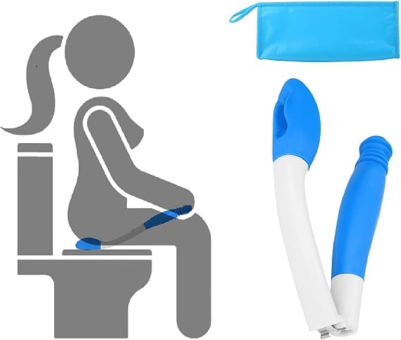 Foldable Toilet Aids for Wiping, Jhua 15.7" Long Reach Comfort Butt Wiper with PV Carrying Bag, Bottom Buddy Wiping Aid Tools, Toilet Paper Aids Tools Tissue Grip Self Wipe Assist Holder, Blue