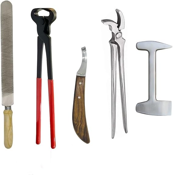 5 PCS Farrier Horse Hoof Care KitComplete Set of Nippers,Hoof Rasp,Ergonomic Handle,RH Poly Knife, Hoof Trimming,Shaping,&Shoeing Tools for Professional Farriers,Horse Owners,Equine Care Experts