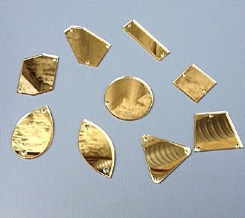 Sew On Gold Acrylic Mirror Diamante Rhinestone Crystal Flat Back Mirror Beads with Hole for DIY Wedding Dress Clothing Bags Shoes Decoration Accessory