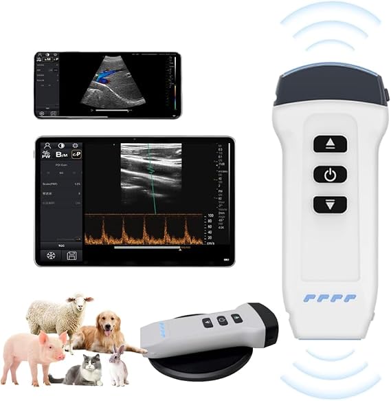Dual Probe Veterinary Color Doppler Ultrasound Machine, Wireless Handheld Scanner for Pregnancy & Organ Exam in Dog Cat Horse Pig Sheep, iOS Android Compatible