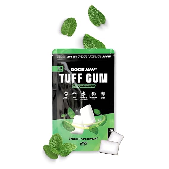 ROCKJAW Jawline Gum - Tuff Gum with Caffeine + Vitamins - 3 Month's Supply (Smooth Spearmint)