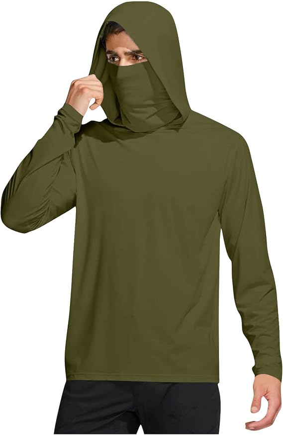 Hooded Fishing Shirts for Men with Mask Outdoor Long Sleeve Sun Shirt UPF 50 Rash Guards Lightweight Cooling Hoodies