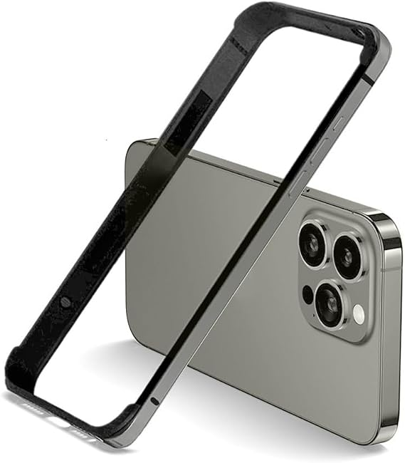 iPhone 15 Pro Bumper Aluminum Case, Metal + Silicone Frame, Dual Layer Lens Protection, Lightweight, Strap Hole, Shock Resistant, Bumper for Titanium, iPhone 15Pro