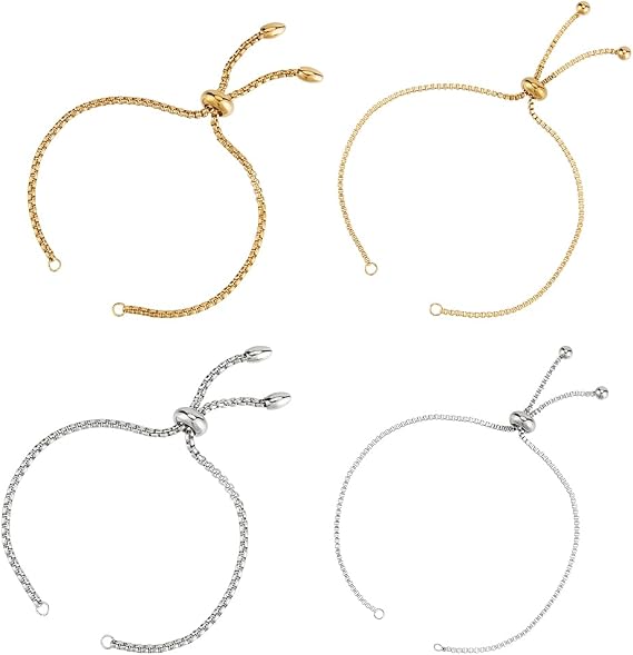 UNICRAFTALE 12Pcs 2 Colors 2 Styles Adjustable Stainless Steel Slider Bracelets Making Bolo Chain Bracelets with Metal Beads Extender Chains with Ball Ends for DIY Bracelet Jewelry Making
