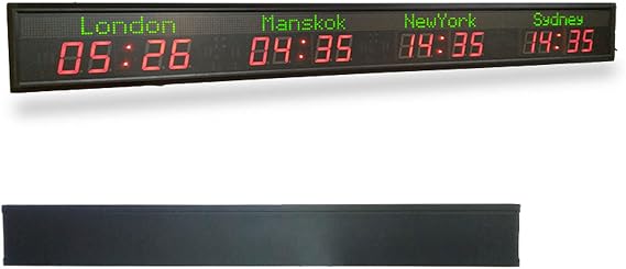 Digital Multiple Time Zones Clock, Wall Mounted 4 Time Zones World Clock, 5 Brightness Adjustment, City Can Be Changed, for Hotels, International Airports, Multinational Corporations